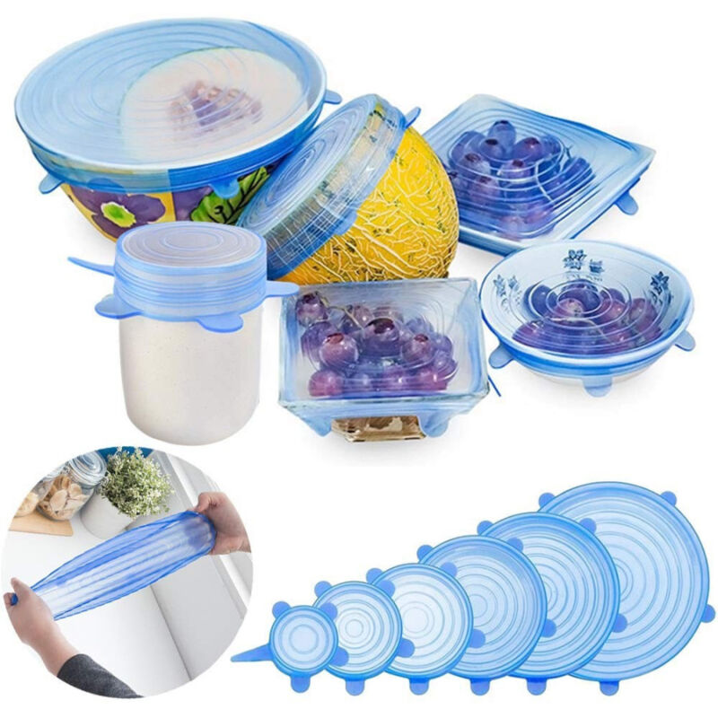 foto del prodotto trade shop traesio coperchio in silicone estensibile ser 6 tappi per contenitore alimenti ermetico 
