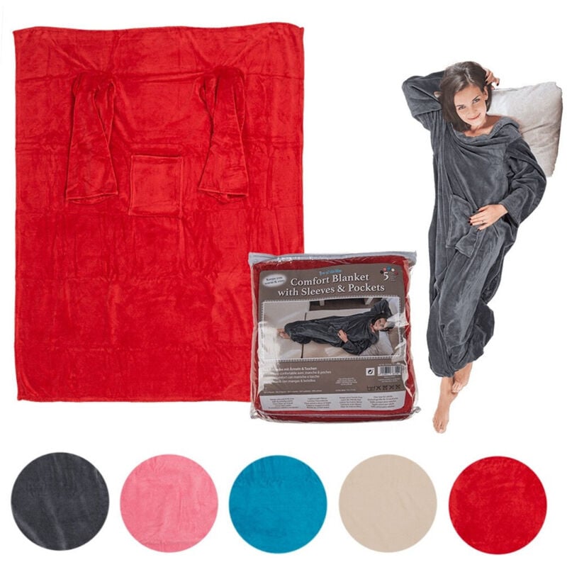 foto del prodotto trade shop traesio - coperta comfort con maniche comoda e calda in vari colori plaid inverno divano -