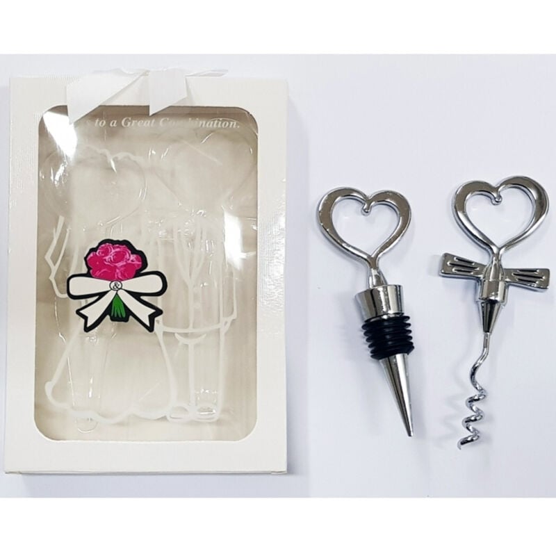 foto del prodotto trade shop traesio coppia cavatappi e tappo sposa sposo scatola segnaposto tavola bomboniera nozze 
