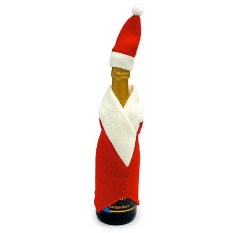 foto del prodotto trade shop traesio copribottiglia con cappello rosso vestito per bottiglie con cappellino natale 