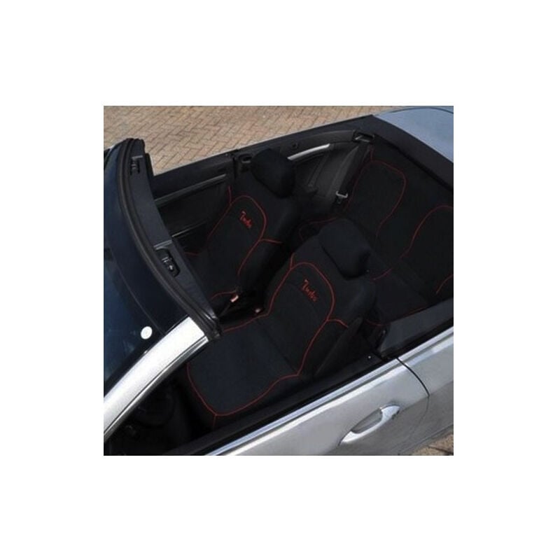 foto del prodotto trade shop traesio coprisedili universali per auto 6 pezzi colore nero finiture rosse design turbo 