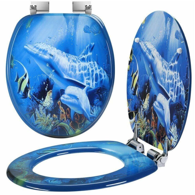 foto del prodotto trade shop traesio copriwater universale con stampa delfini oceano copri tavoletta wc bagno legno 3,5