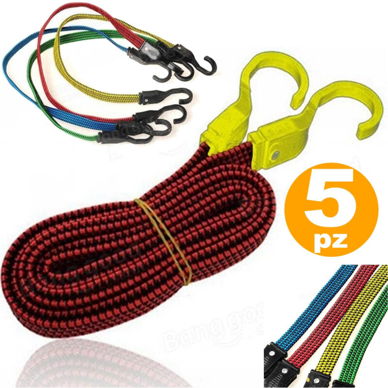 foto del prodotto trade shop traesio corda elastica con ganci per bici, moto, auto 5 pezzi da 1,5 m x 2 cm 
