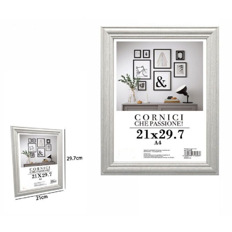 foto del prodotto trade shop traesio - cornice fotografie quadri tele poster portafoto 21 x 29.7cm modello silver 71619 -