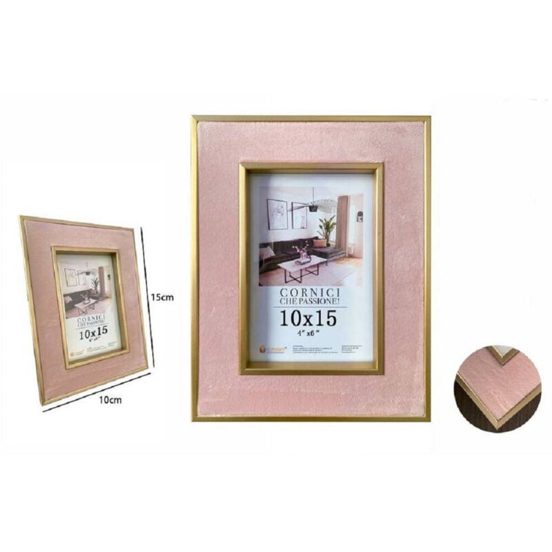 foto del prodotto trade shop traesio cornice per foto portafoto poster quadri tele 10 x 15cm rosa con bordi oro 70315 