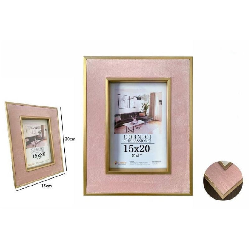 foto del prodotto trade shop traesio cornice per foto portafoto poster quadri tele 15 x 20cm rosa con bordi oro 70317 