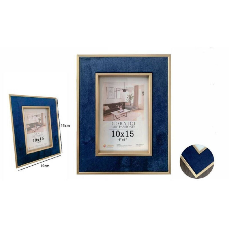 foto del prodotto trade shop traesio cornice per foto poster quadri tele portafoto 10 x 15 cm blu con bordi oro 70310 