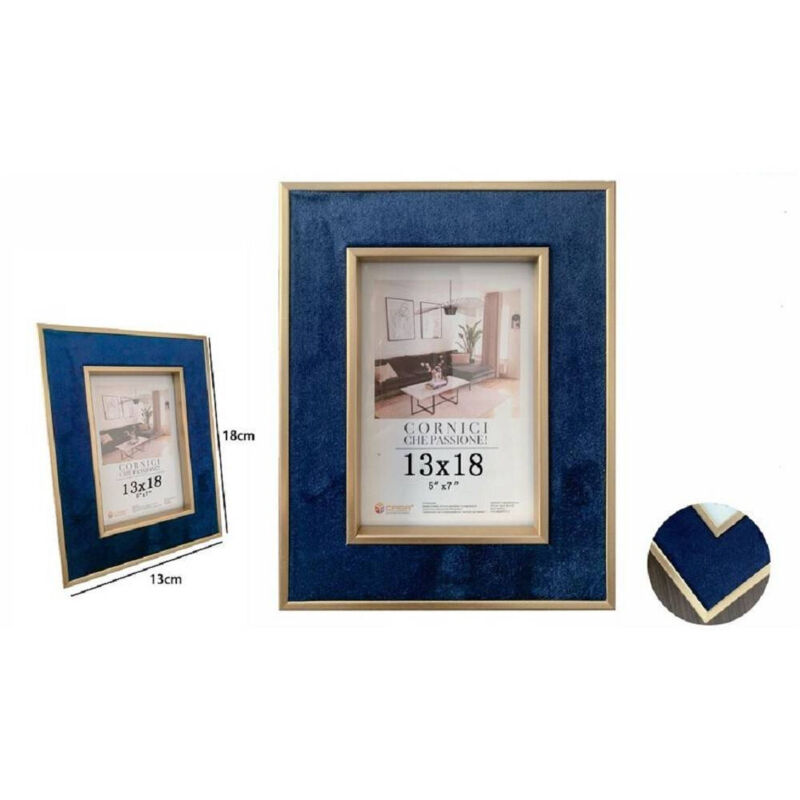 foto del prodotto trade shop traesio cornice per foto poster quadri tele portafoto 13 x 18 cm blu con bordi oro 70311 