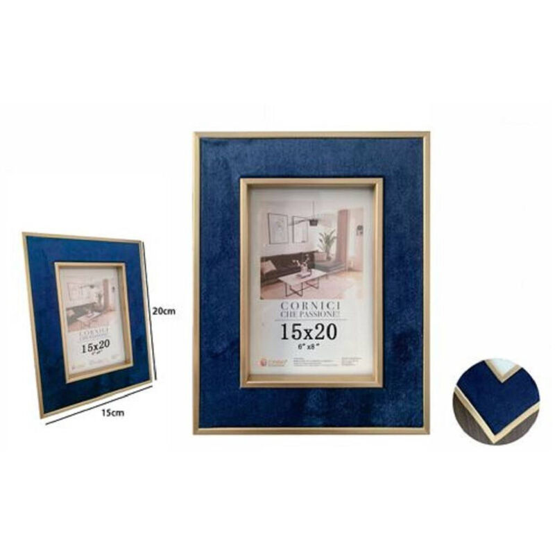 foto del prodotto trade shop traesio cornice per foto poster quadri tele portafoto 15 x 20 cm blu con bordi oro 70312 