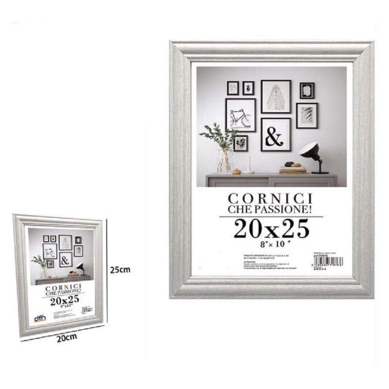 foto del prodotto trade shop traesio - cornice per fotografie quadri tele poster portafoto 20x25cm modello silver 71617 -