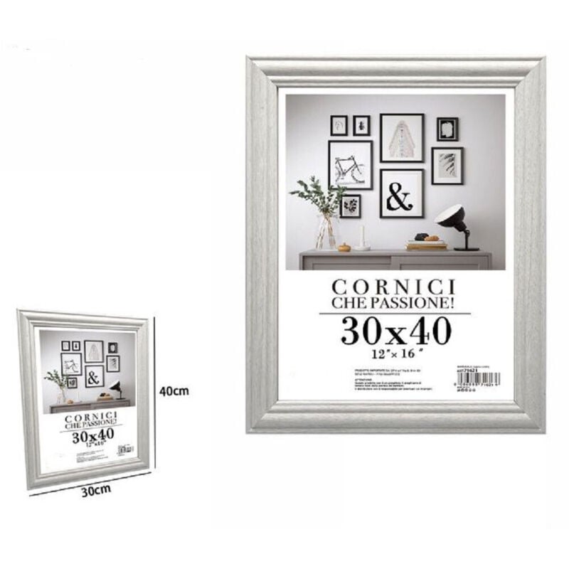 foto del prodotto trade shop traesio - cornice per fotografie quadri tele poster portafoto 30x40cm modello silver 71621 -
