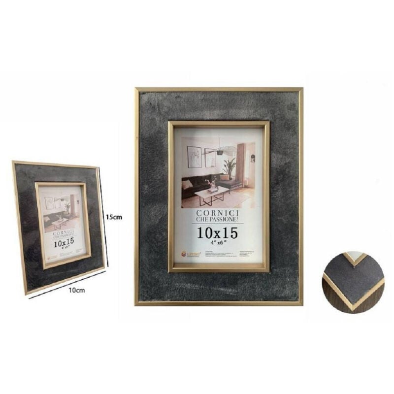 foto del prodotto trade shop traesio cornice portafoto per foto poster quadri tele 10x15cm grigia con bordi oro 70305 