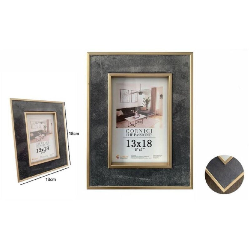 foto del prodotto trade shop traesio cornice portafoto per foto poster quadri tele 13x18cm grigia con bordi oro 70306 