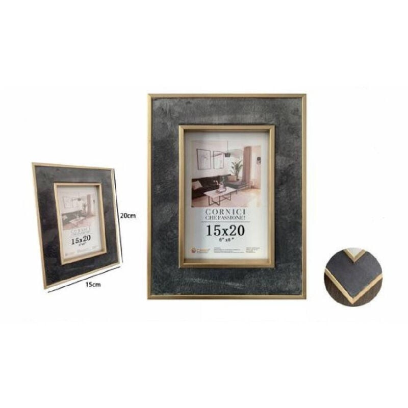 foto del prodotto trade shop traesio cornice portafoto per foto poster quadri tele 15x20cm grigia con bordi oro 70307 