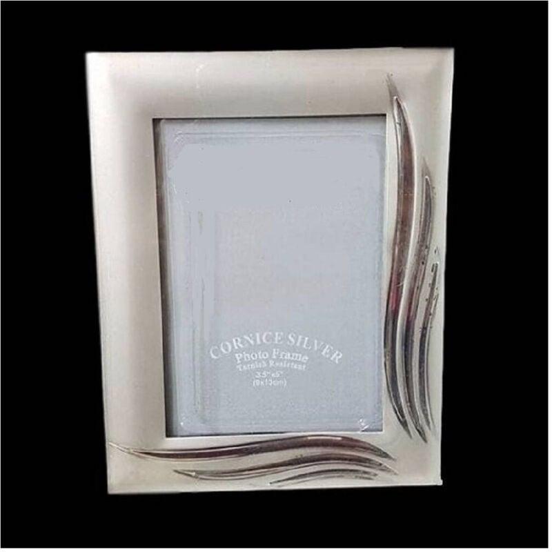 foto del prodotto trade shop traesio - cornice portafoto porta foto fotografia 9 x 13 cm silver foglie effetto satinato -