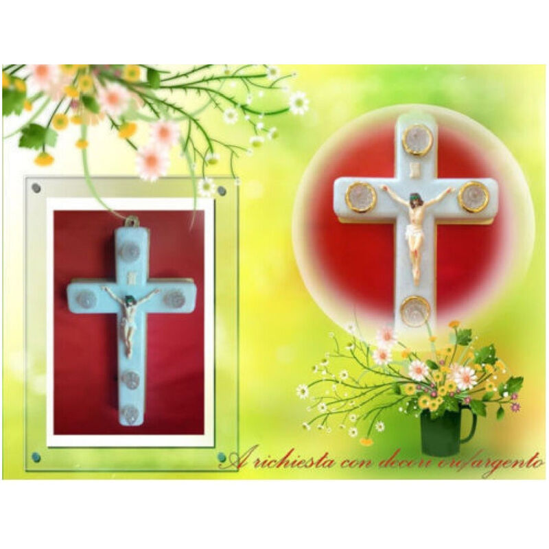 foto del prodotto trade shop traesio croce crocetta votiva a luce elettrica con cristo luci led batterie incluse 6 led