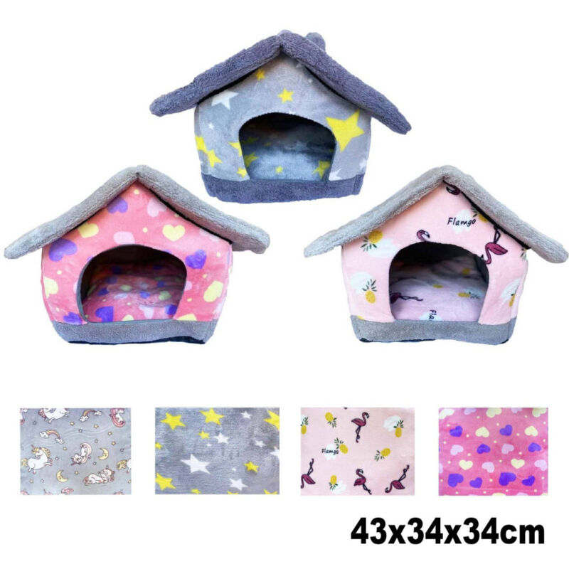 foto del prodotto trade shop traesio cuccia morbida a forma di casetta per cane gatto animali 43x34x34cm tg. piccola 