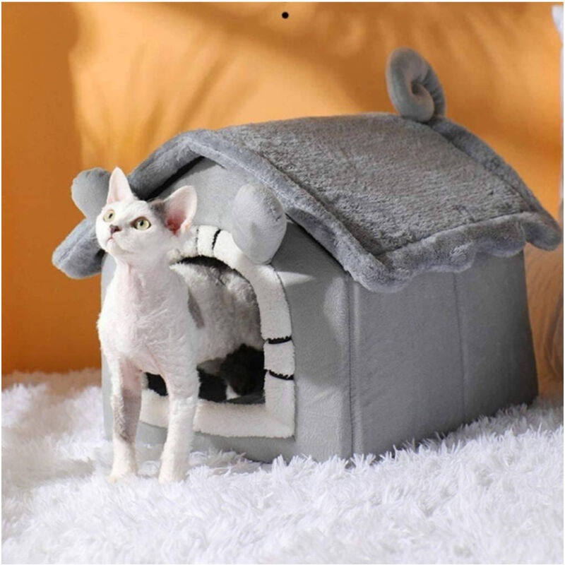 foto del prodotto trade shop traesio cuccia per cani e gatti animali a forma di casetta morbida peluche 48x40x39cm 