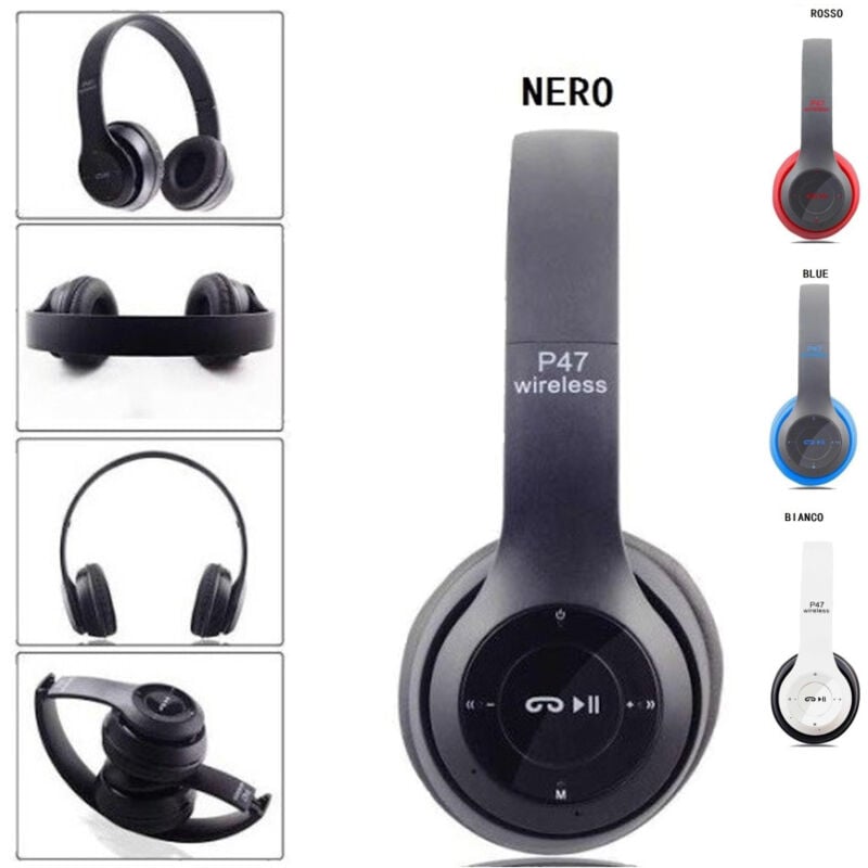 foto del prodotto trade shop traesio cuffie bluetooth stereo p47 per smartphone e computer wireless 
