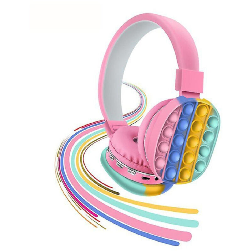 foto del prodotto trade shop traesio cuffie popit rosa bambine wireless radio bluetooth arcobaleno pieghevole sd usb 