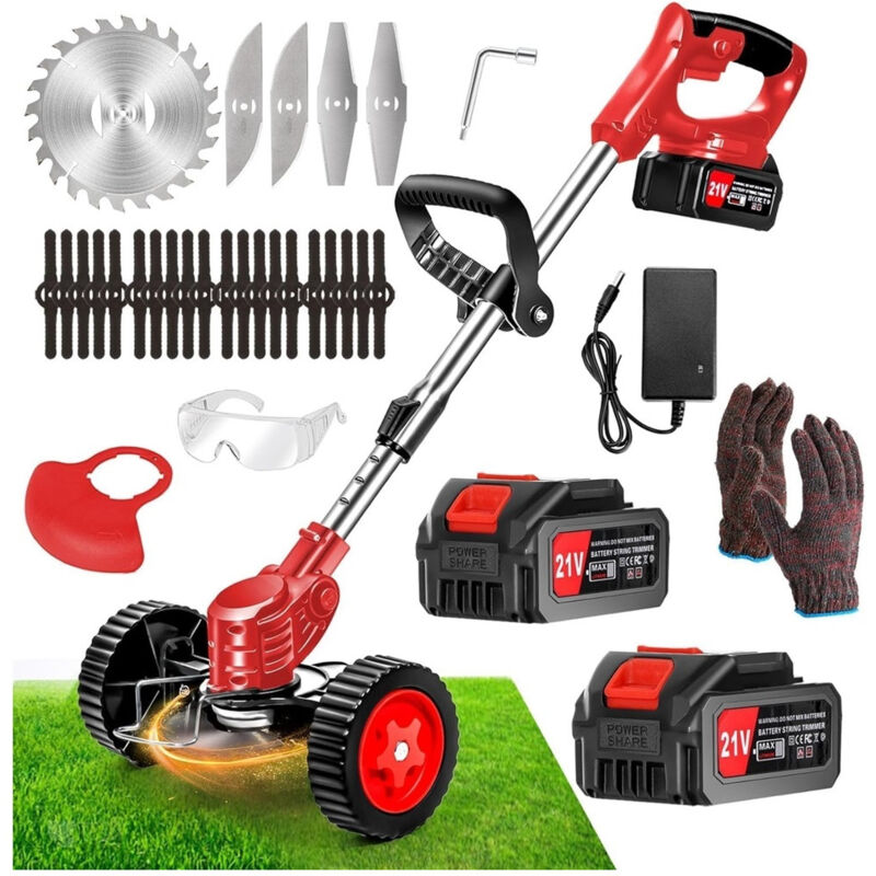 foto del prodotto trade shop traesio decespugliatore a batteria 21v tagliabordi elettrico altezza regolabile per giardini 