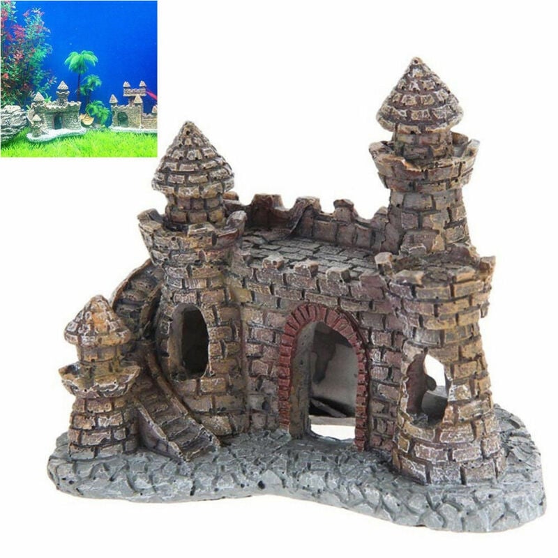 foto del prodotto trade shop traesio decorazione per acquario castello con torre resina pesci acqua h10 cm ornamento 