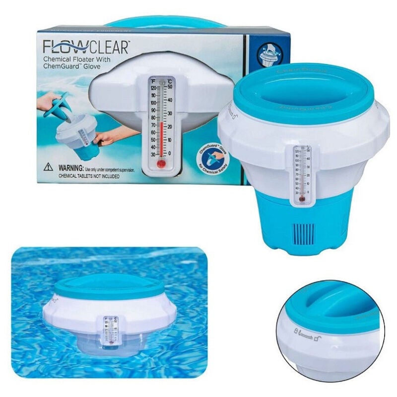 foto del prodotto trade shop traesio dispenser dosatore galleggiante pastiglie cloro medio termometro piscina 58701 