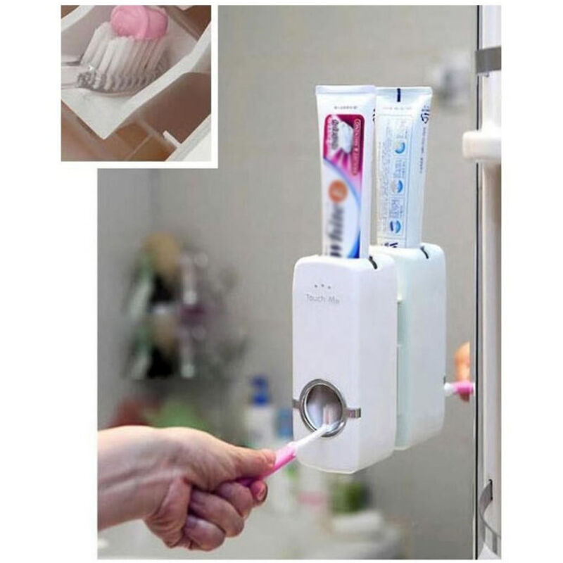 foto del prodotto trade shop traesio dispenser erogatore dentifricio automatico dosatore con porta spazzolini adesivo 