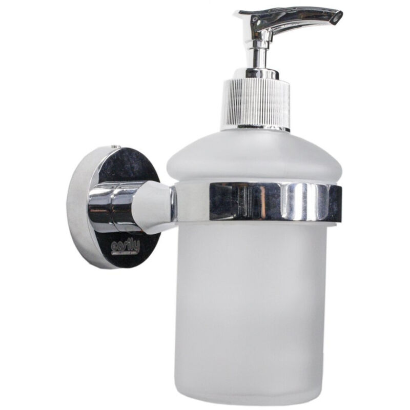 foto del prodotto trade shop traesio - dispenser per sapone liquido a muro parete in acciaio e vetro fissaggio con viti -