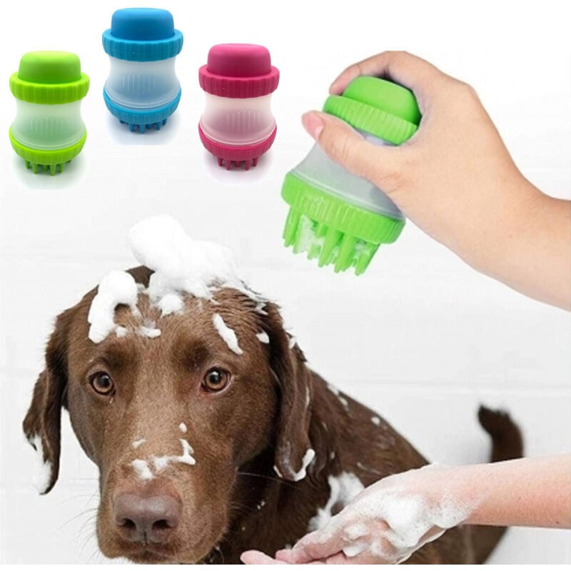 foto del prodotto trade shop traesio dispenser shampoo cani spazzola massaggianate per animali domestici in silicone 
