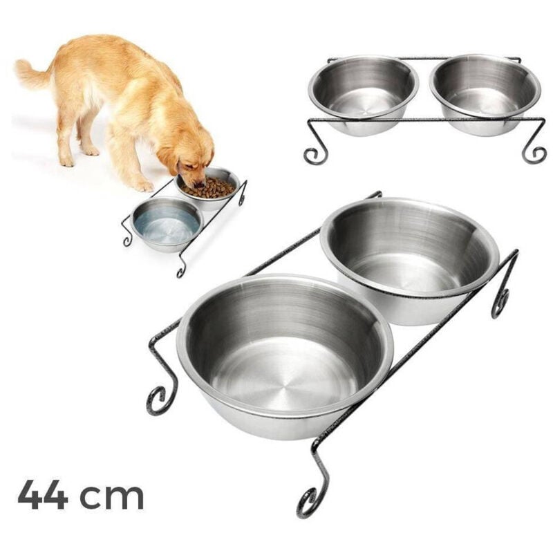 foto del prodotto trade shop traesio doppia ciotola per cane cani in acciaio con supporto rialzato 44 x 21 x 11 cm 