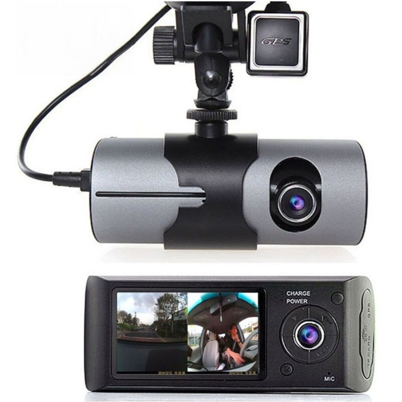 foto del prodotto trade shop traesio dvr per veicoli auto con doppia camera frontale e posteriore con sensore gps 