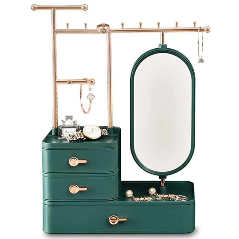 foto del prodotto trade shop traesio espositore portagioie specchio in metallo supporto regolabile organizer scrivania 