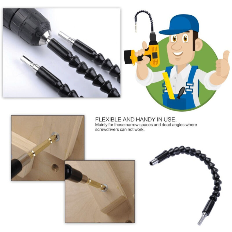 immagine 0 del prodotto trade shop traesio estensore trapano cacciavite ad angolo 90 snake bit flessibile prolunga 2 pz 