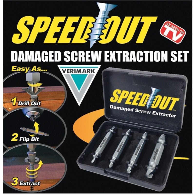 foto del prodotto trade shop traesio - estrattore per viti consumate sbanate con cofanetto confezione da 4pz speedout trapano -