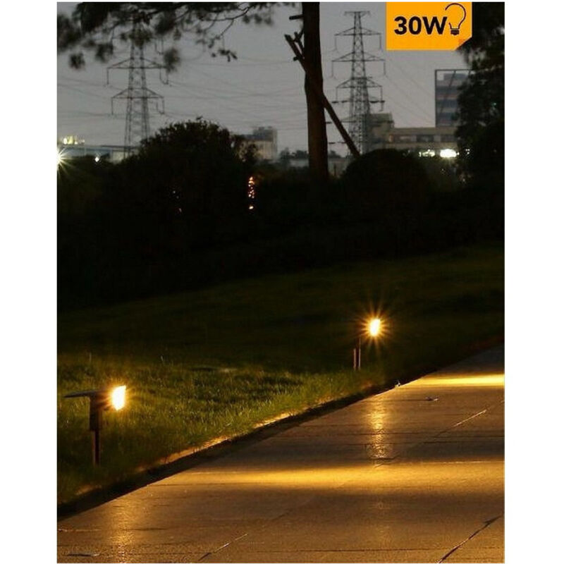 foto del prodotto trade shop traesio faretto 7led picchetto ricaricabile con pannello solare crepuscolare muro yh0514 bianco caldo 