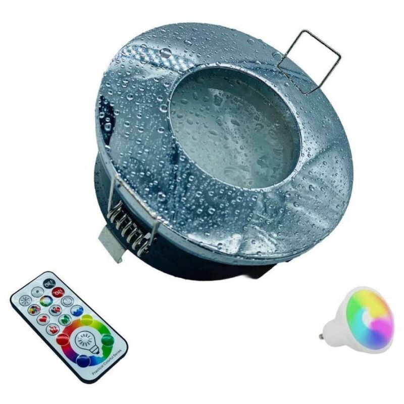 foto del prodotto trade shop traesio faretto a led da incasso per bagno box doccia lampada rgbw 10w gu10 cromoterapia cromo