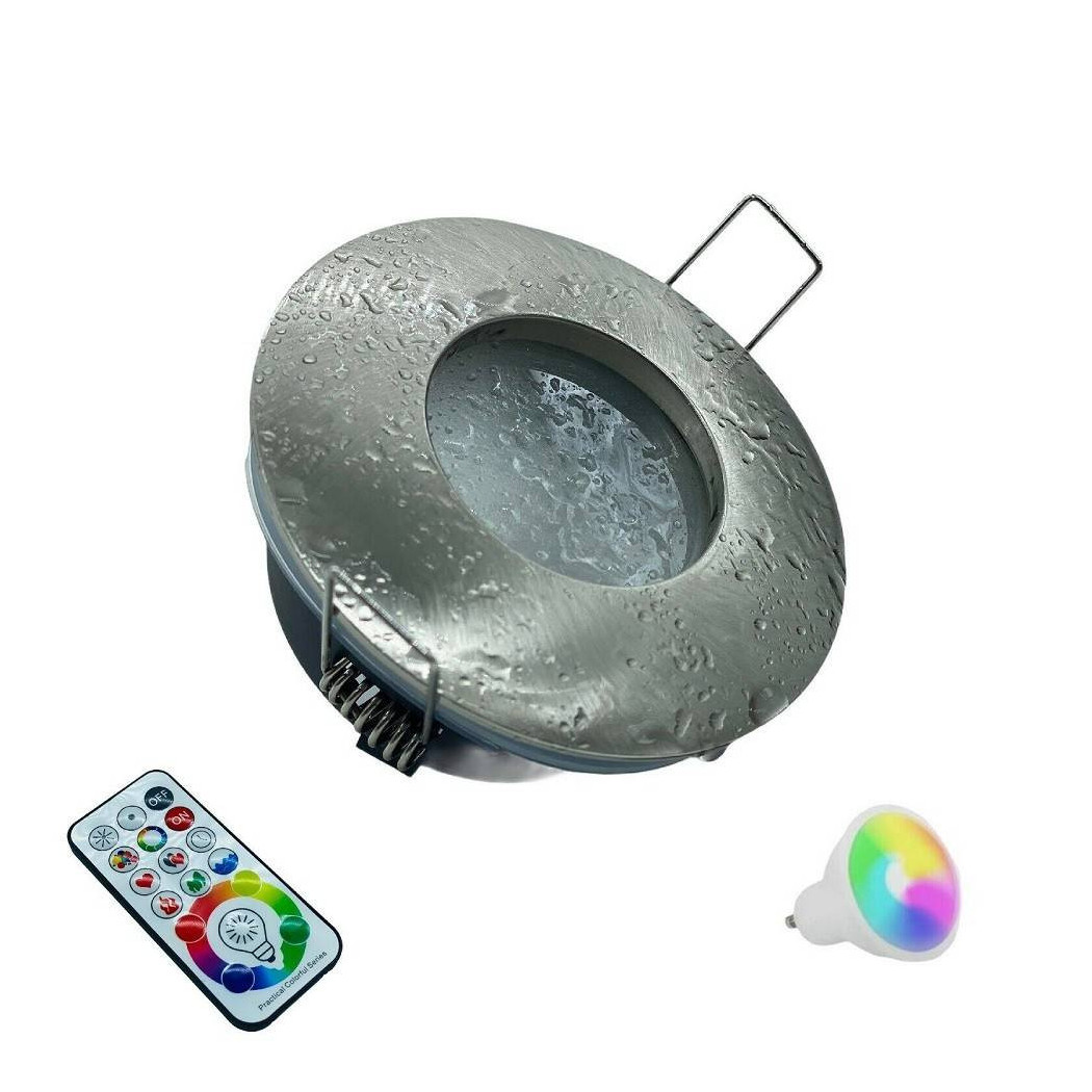 foto del prodotto trade shop traesio faretto a led da incasso per bagno box doccia lampada rgbw 10w gu10 cromoterapia cromo satinato