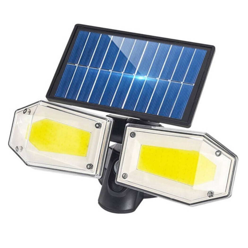 foto del prodotto trade shop traesio faretto doppio a parete con pannello solare sensore movimento e crepuscolare 270 