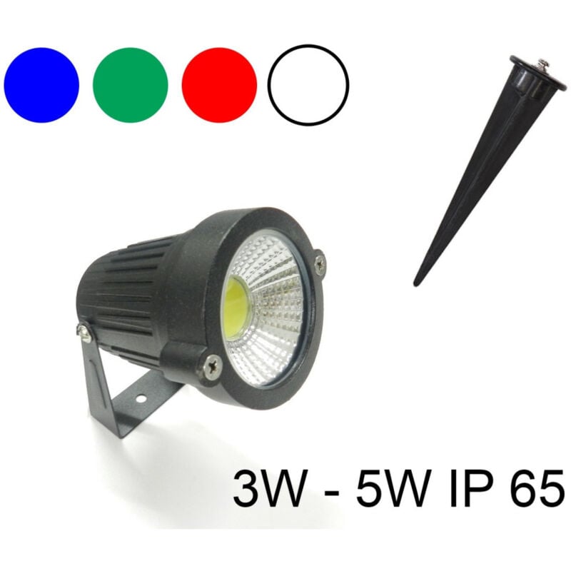 foto del prodotto trade shop traesio faretto faro cob led da giardino 3w 5w watt supporto picchetto luce color ip65 bianco freddo 5 watt