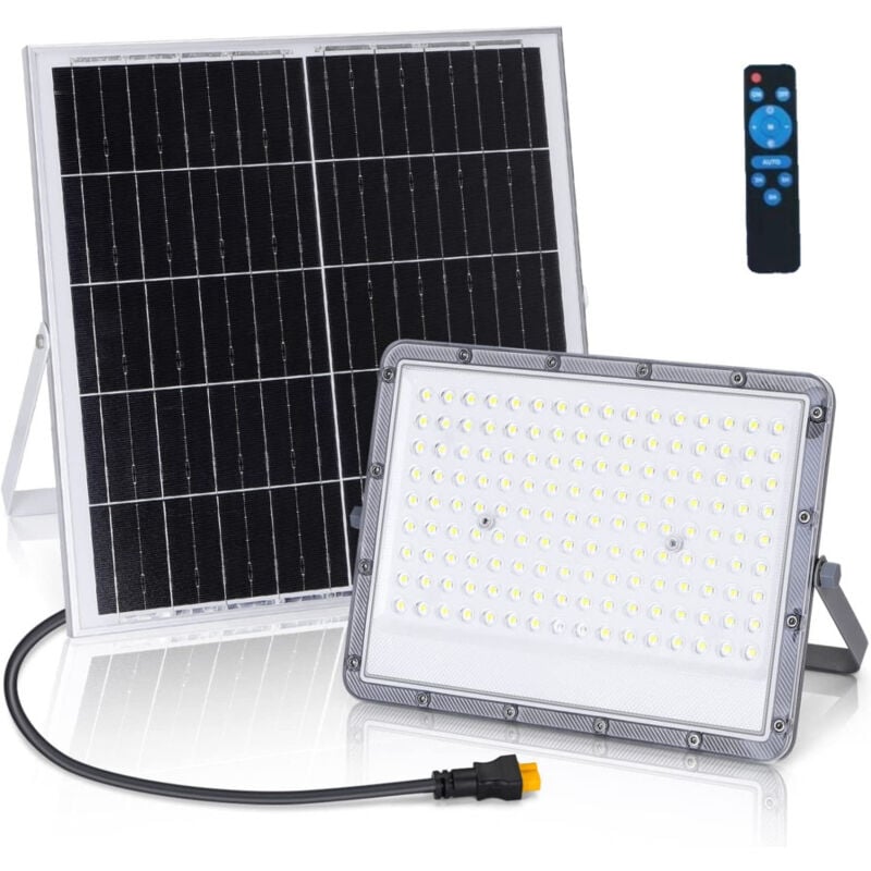 foto del prodotto trade shop traesio faretto faro led solare 200 w telecomando ip65 luce bianco fredda 6500k fso 200 