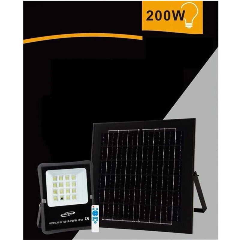 foto del prodotto trade shop traesio faretto faro led solare 200w telecomando ip65 luce bianca fredda 6500k s01f 200w 