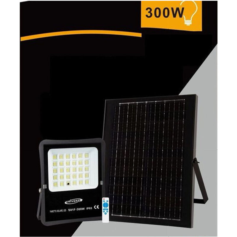 foto del prodotto trade shop traesio faretto faro led solare 300w telecomando ip65 luce bianca fredda 6500k s01f 300w 