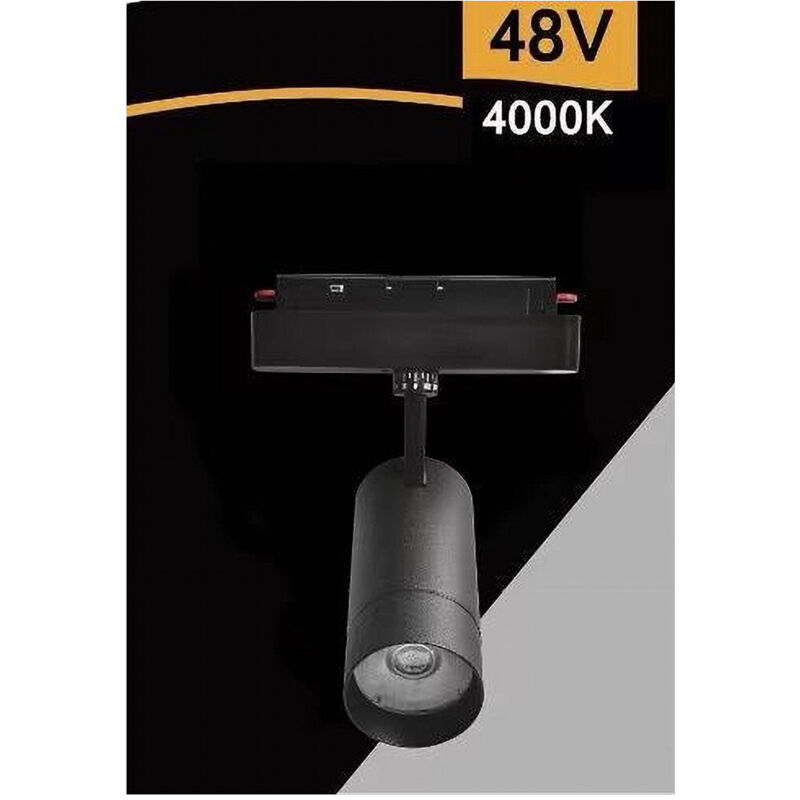foto del prodotto trade shop traesio - faretto led 14w nero magnetico per binario monofase 48v luce 3000k 4000k cob-14w - -bianco naturale -