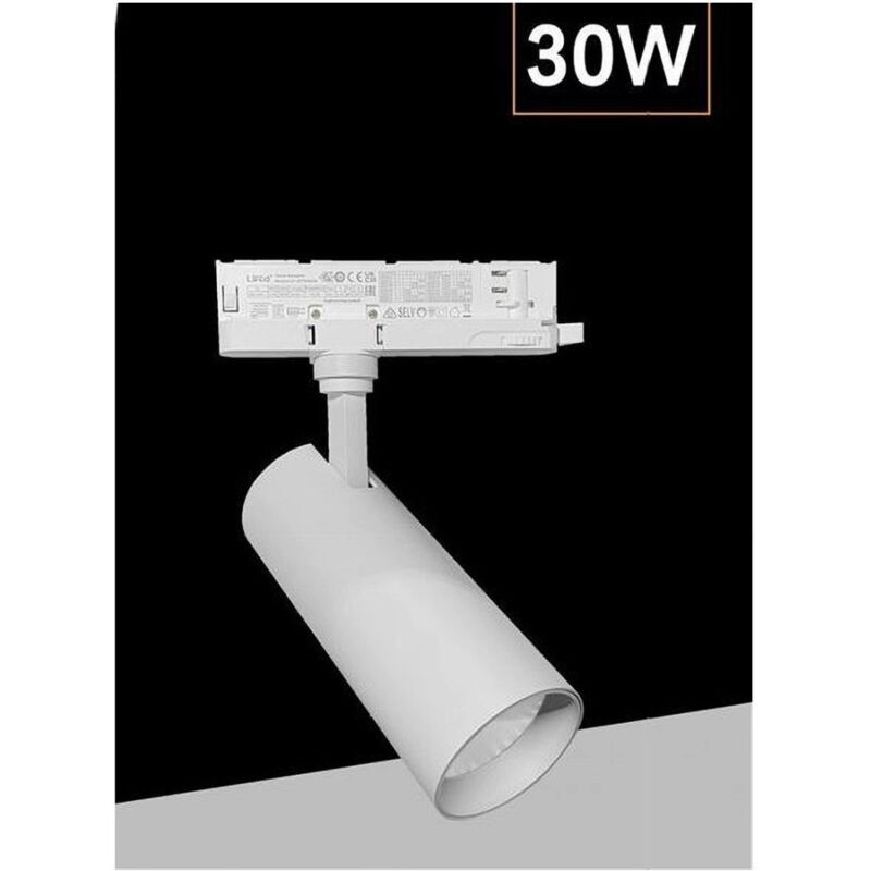 foto del prodotto trade shop traesio faretto led 30 w binario track trifase faro luce 4000k ip20 nero bianco pt4 30w bianco