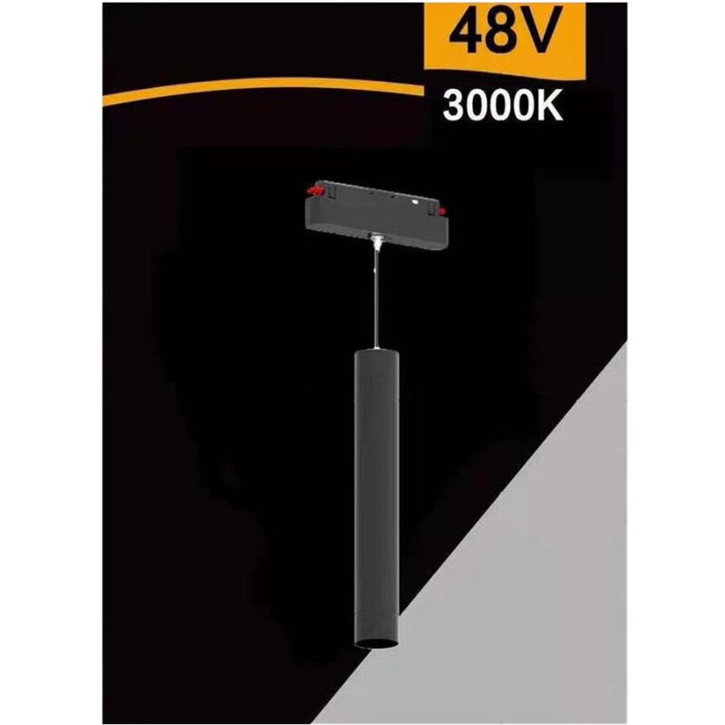foto del prodotto trade shop traesio faretto led a cilindro 8w nero per binario magnetico 48v luce 3000k 4000k cob 40 bianco caldo 
