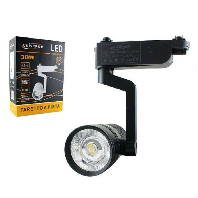 foto del prodotto trade shop traesio faretto led binario nero lampada pista 30watt luce naturale calda fredda f 30w8h bianco naturale 