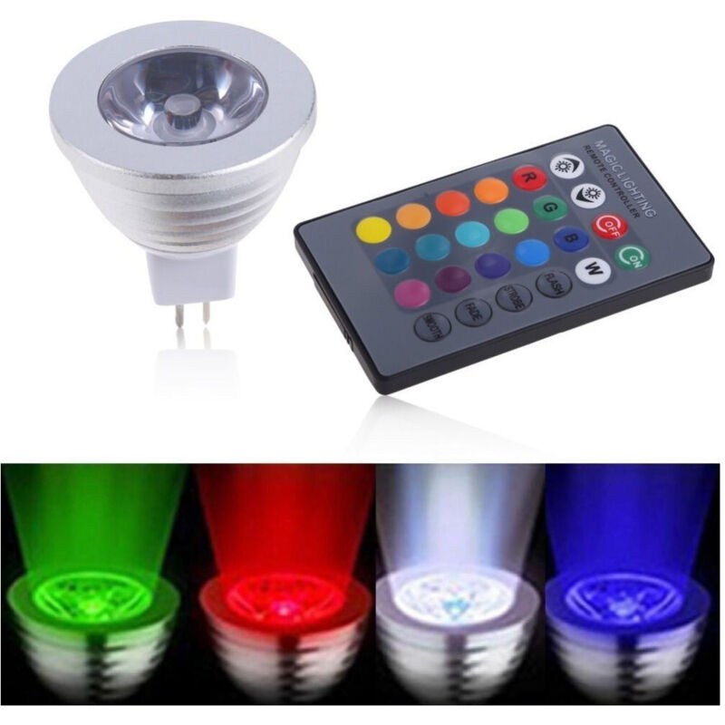 foto del prodotto trade shop traesio - faretto led luce rgb programmabile multicolor e27 gu10 e14 mr16 con telecomando - -mr16-