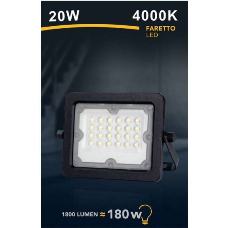 foto del prodotto trade shop traesio faretto led proiettore slim esterno nero 20w ip65 luce 4000k 6500k 3000k fs20w n bianco naturale 