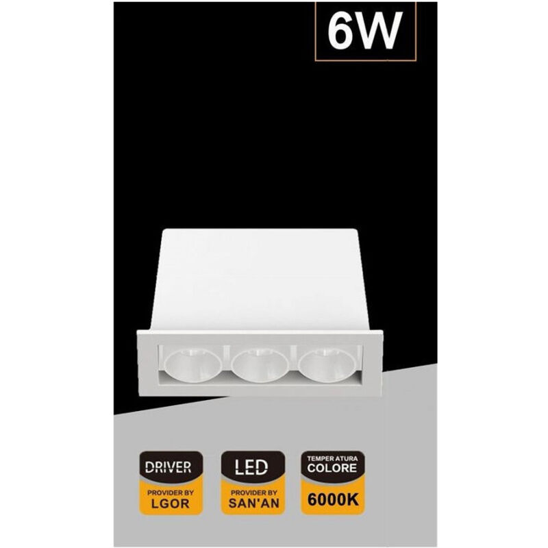 foto del prodotto trade shop traesio faretto led rettangolare da incasso 6watt luce 3000k 6000k 4000k moderno xtd 3 b bianco freddo 
